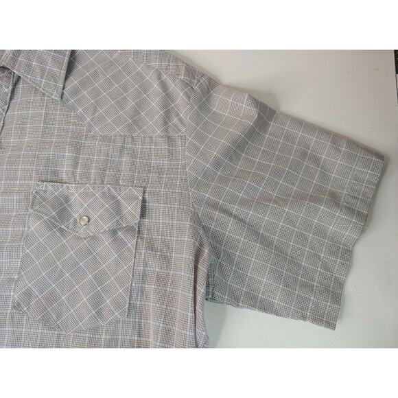 Wrangler Mens Large Short Sleeve Brown-ish Plaid Pearl Snap Shirt - Picture 2 of 11